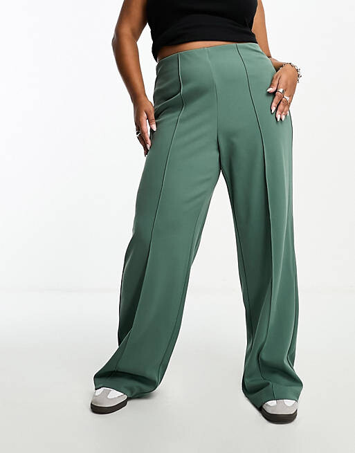 

Зеленые брюки широкого кроя с защипами Vero Moda Curve