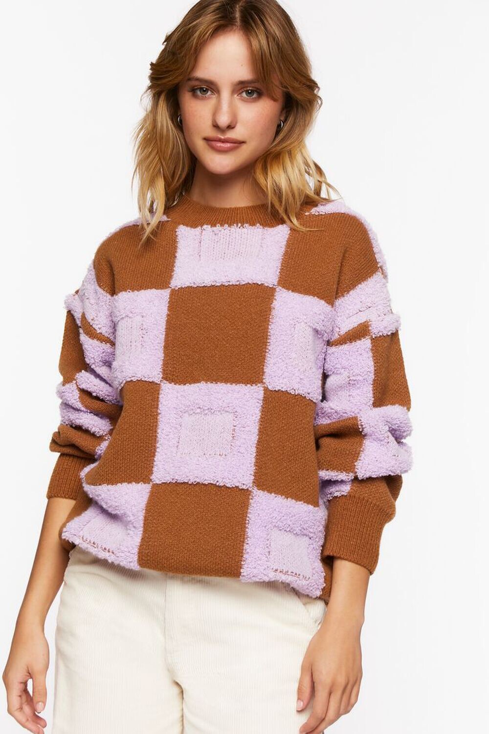 

Свитер в нечеткую клетку Forever 21, фиолетовый