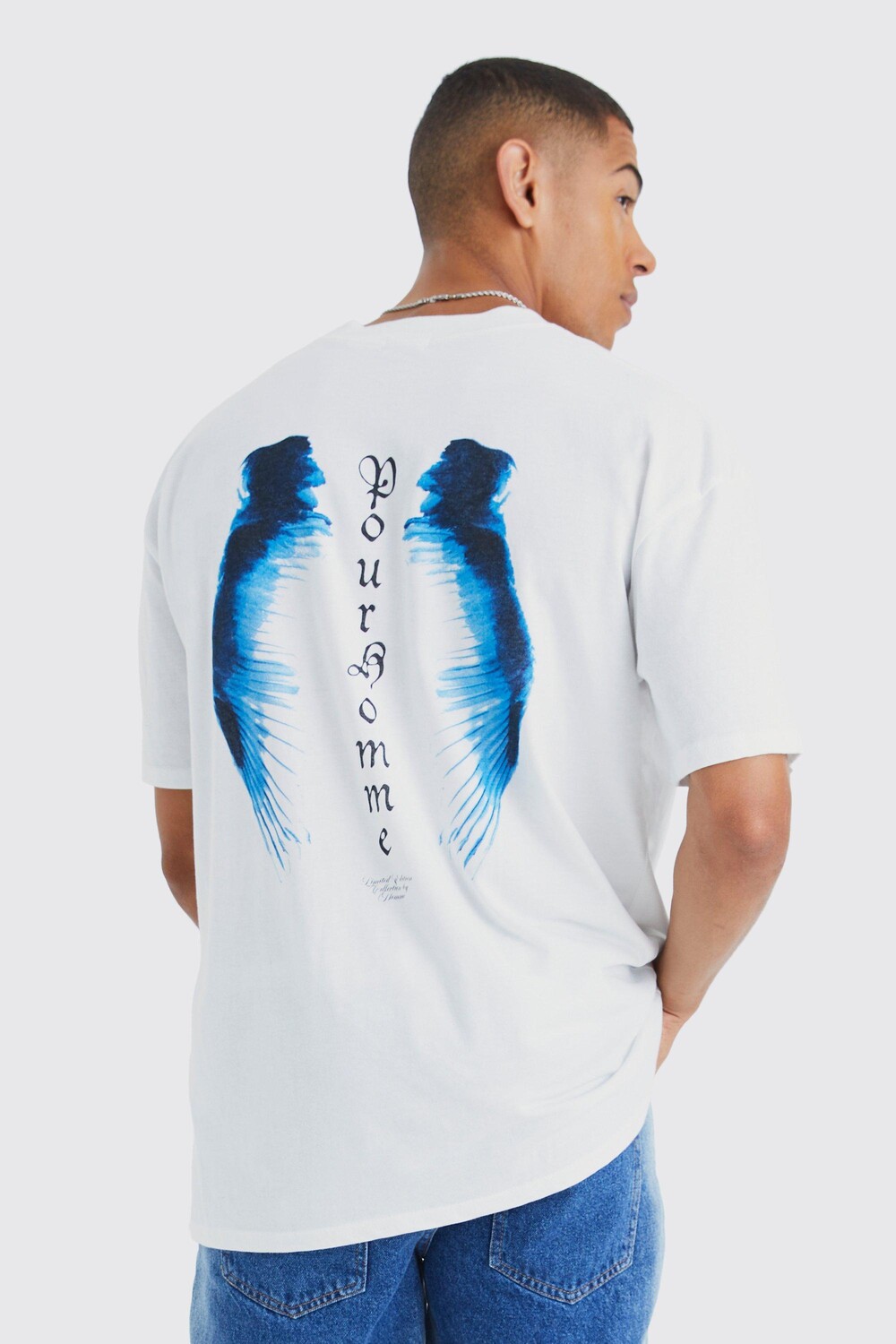 

Футболка оверсайз pour homme wings с графиком Boohoo, белый