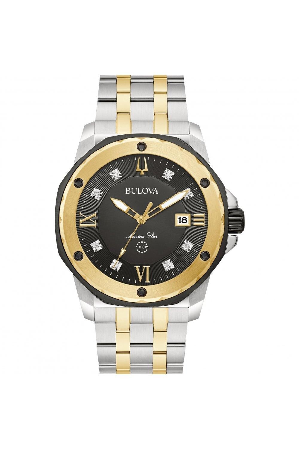

Мужские классические кварцевые часы Marine Star серии 'a' 3H Diamond - 98D175 Bulova, черный