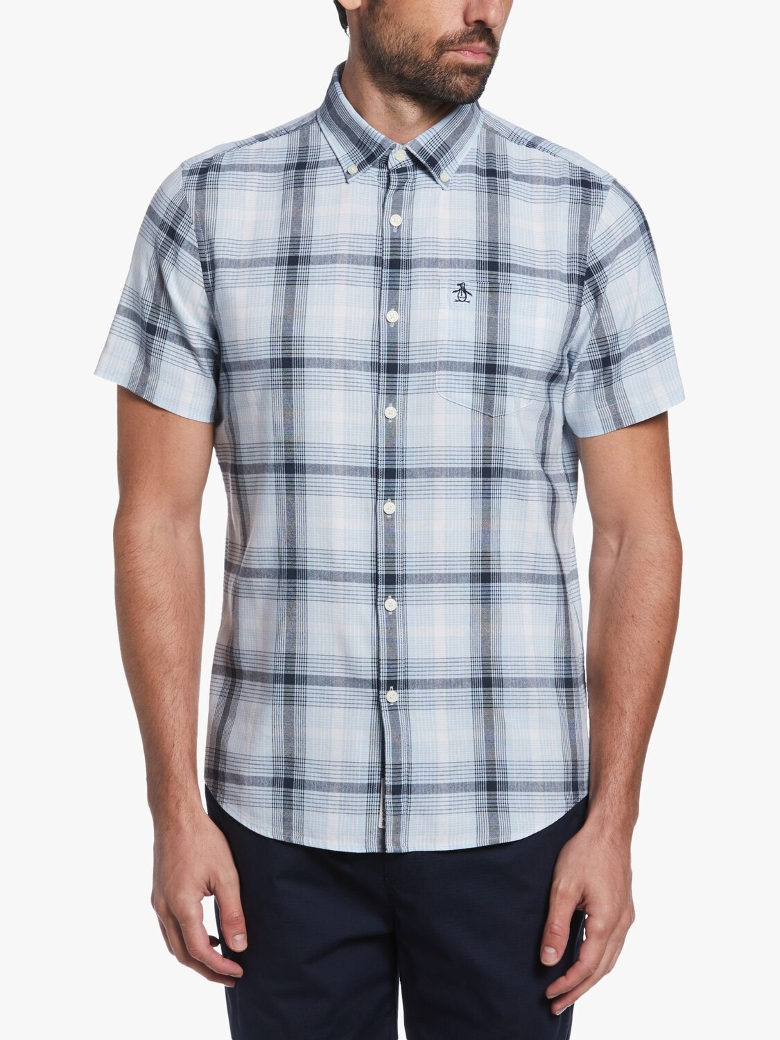 

Рубашка в клетку с коротким рукавом Original Penguin, лазурная