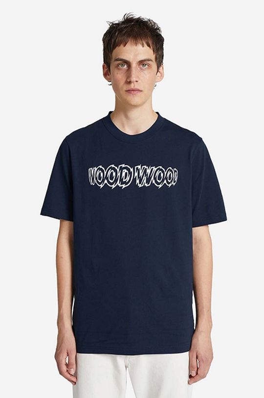 Хлопковая футболка Bobby Shatter Logo Футболка Wood Wood, темно-синий