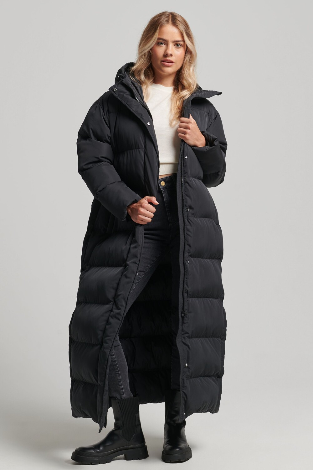 

Удлиненный пуховик Studios Superdry, черный