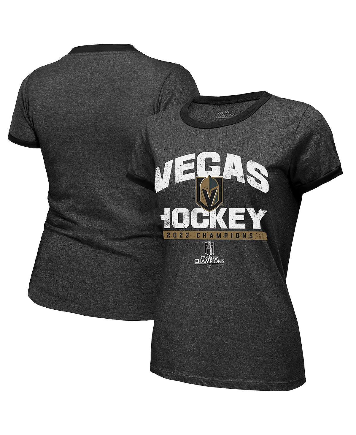 

Черная женская футболка с нитками Vegas Golden Knights Кубка Стэнли Чемпионов 2023 Ringer Tri-Blend Majestic, черный