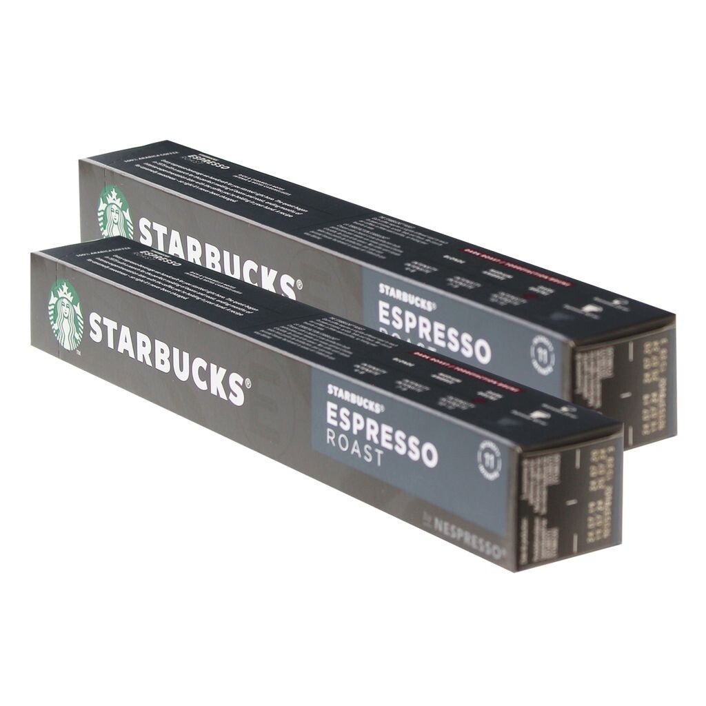 

Starbucks Espresso Roast Coffee, набор из 2 шт., темная обжарка, обжаренный кофе, совместимый с Nespresso, кофейные капсулы, 20 капсул Nestlé