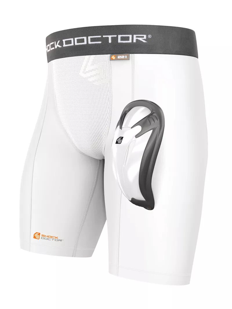 Компрессионные шорты для взрослых Shock Doctor с чашкой Bioflex, белый капа shock doctor nano double 6701a 6702a sr белый резина shock doctor 120 220 35 белый