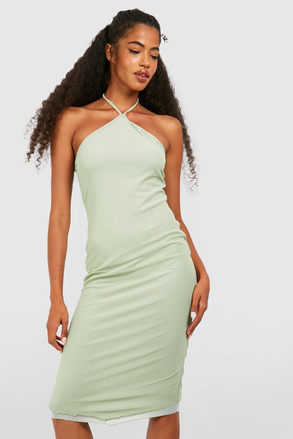 

Платье миди с халтером Boohoo, шалфей