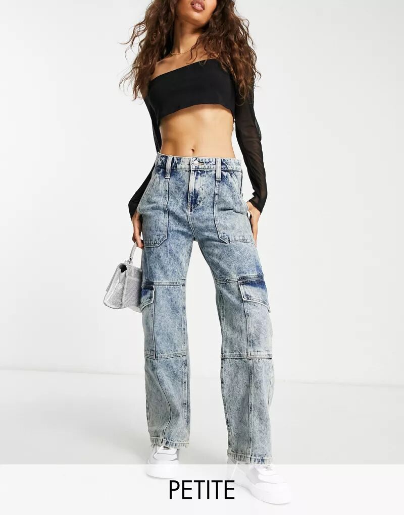 Темно-кислотные широкие джинсы карго Miss Selfridge Petite