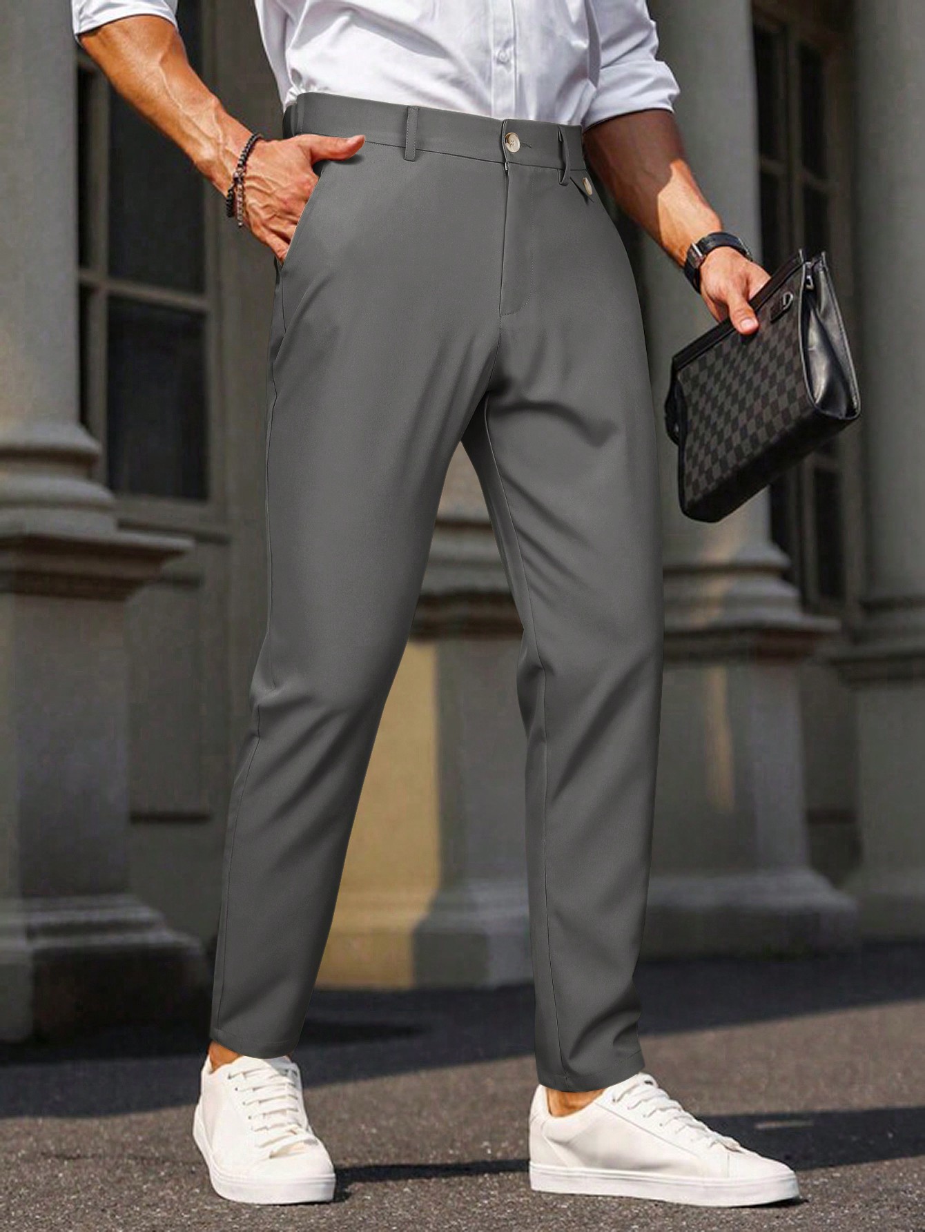 Мужские повседневные однотонные брюки Manfinity Homme, темно-серый новинка весна лето 2022 повседневные брюки с карманами на шнуровке спортивная одежда для фитнеса однотонные джоггеры повседневные брюки ш