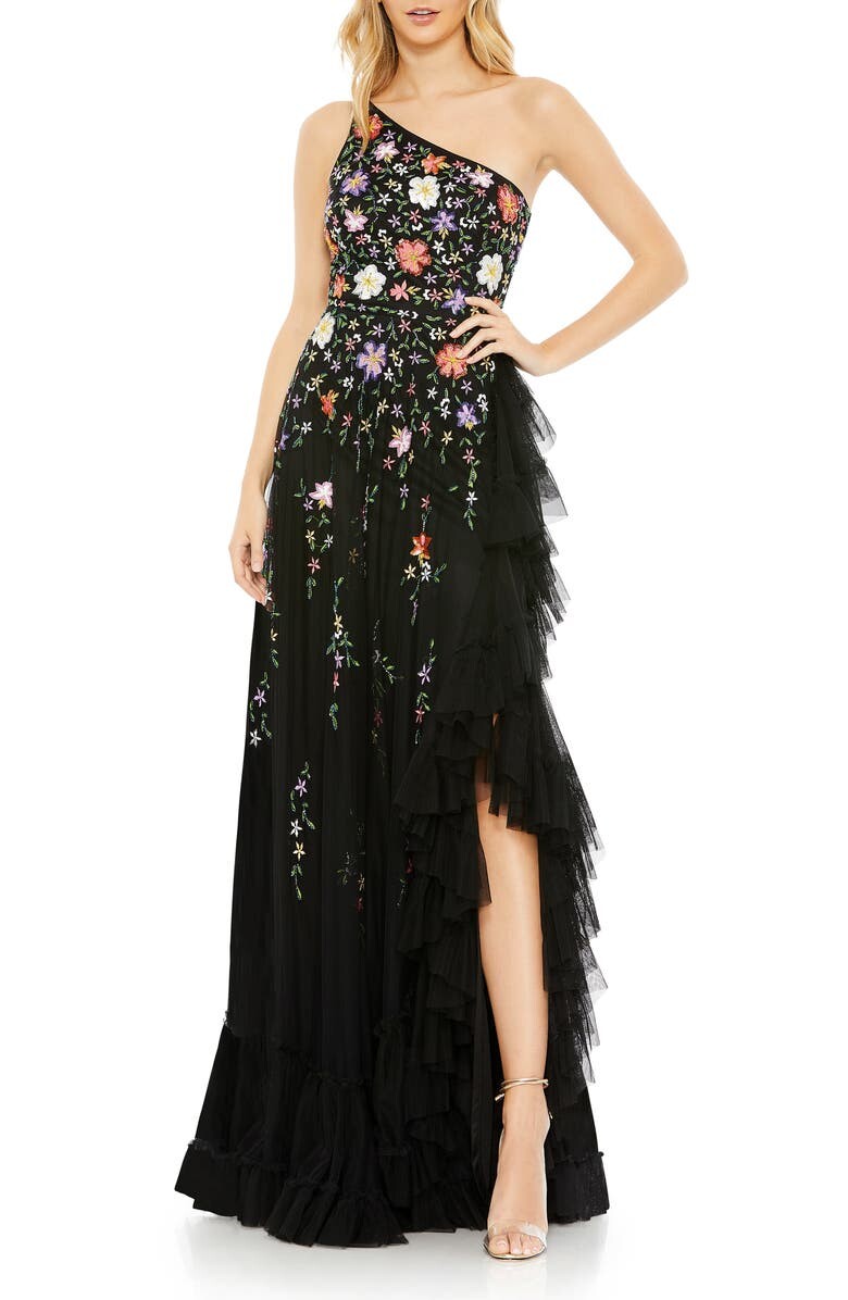 

Платье на одно плечо с цветочной вышивкой MAC DUGGAL