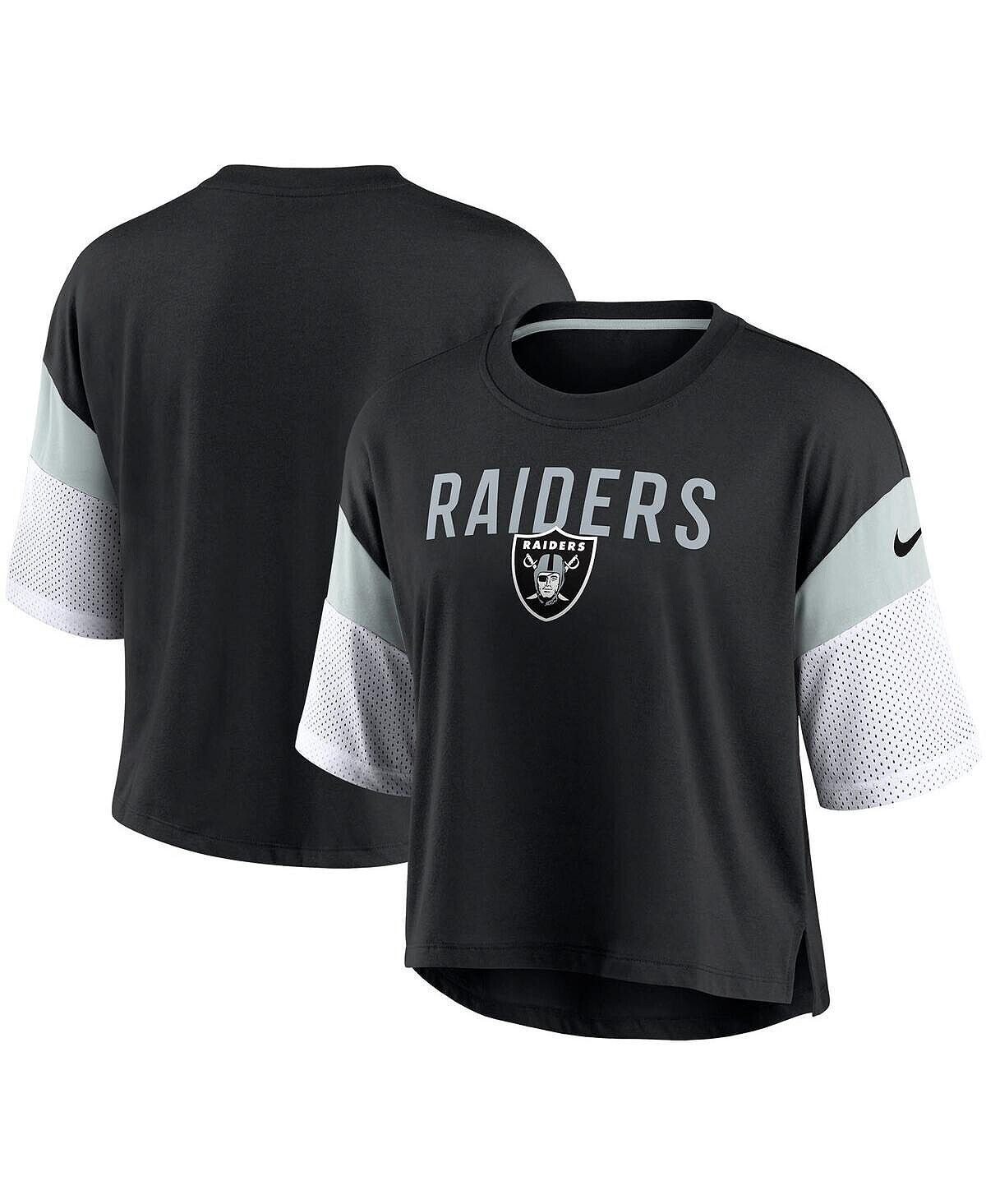 

Женский черно-белый укороченный топ Tri-Blend Performance Las Vegas Raiders Nickname Nike