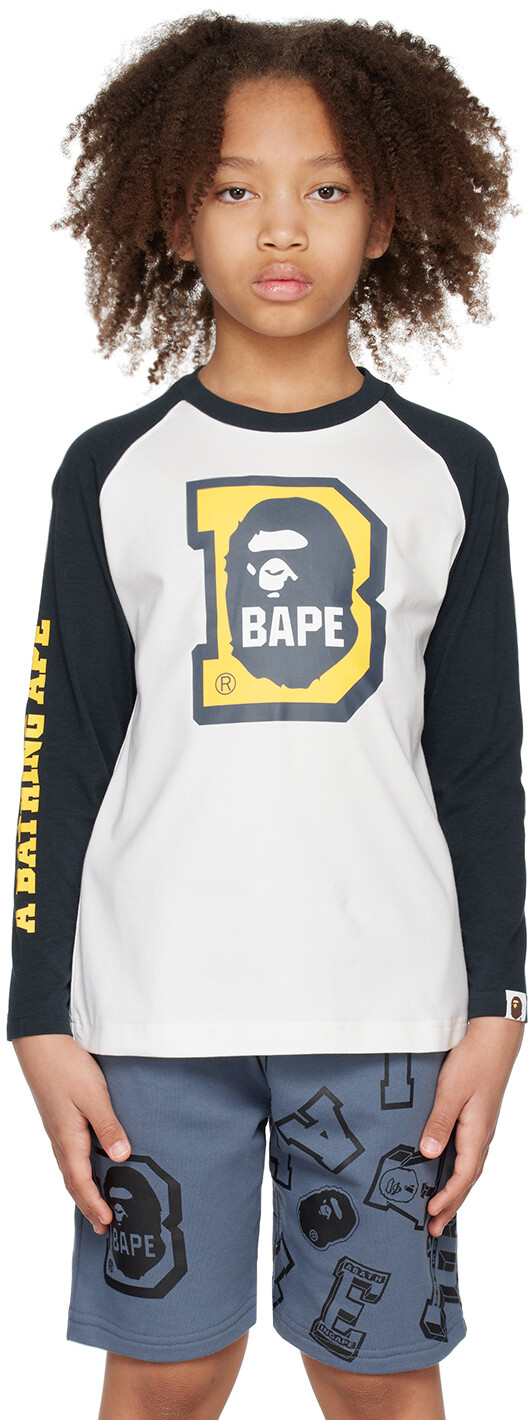 

BAPE Kids Белая футболка с длинными рукавами и принтом в виде головы обезьяны