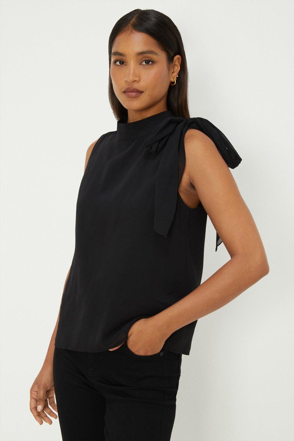 

Шифоновая блузка с завязками на плечах Dorothy Perkins, черный
