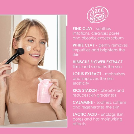 Маска для лица с розовой глиной, детоксицирующая и успокаивающая для всех типов кожи, 40 г, Body Boom
