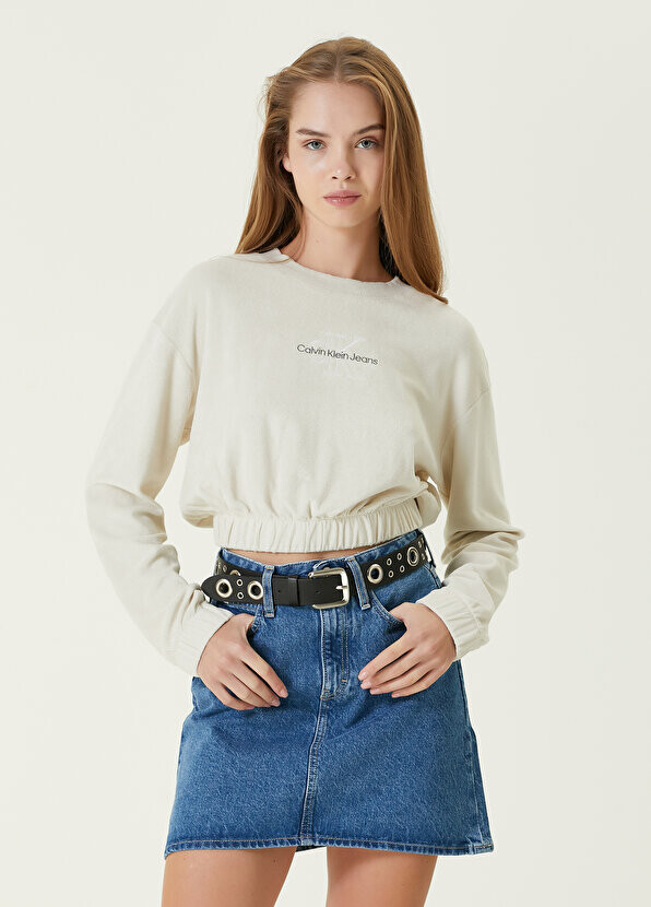 

Кремовый укороченный свитшот из полотенца Calvin Klein, Бежевый