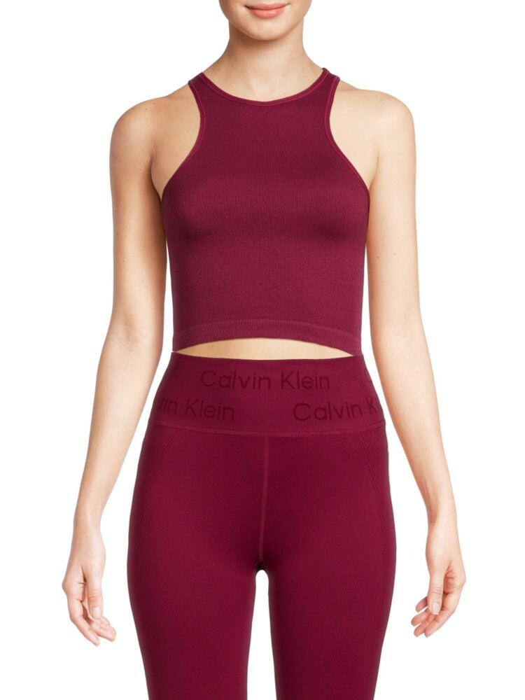 

Укороченная майка в рубчик с открытой спиной Calvin Klein, цвет Chianti