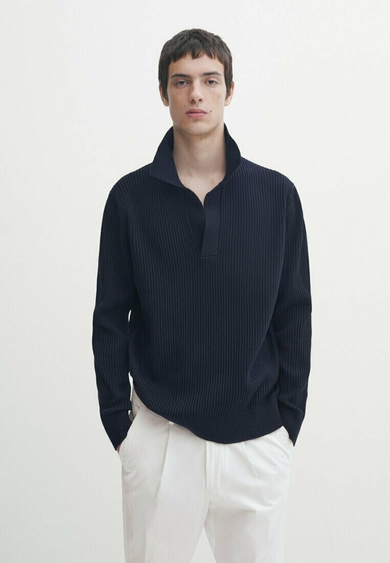 

Футболка с длинным рукавом Massimo Dutti, темно-синяя, Синий