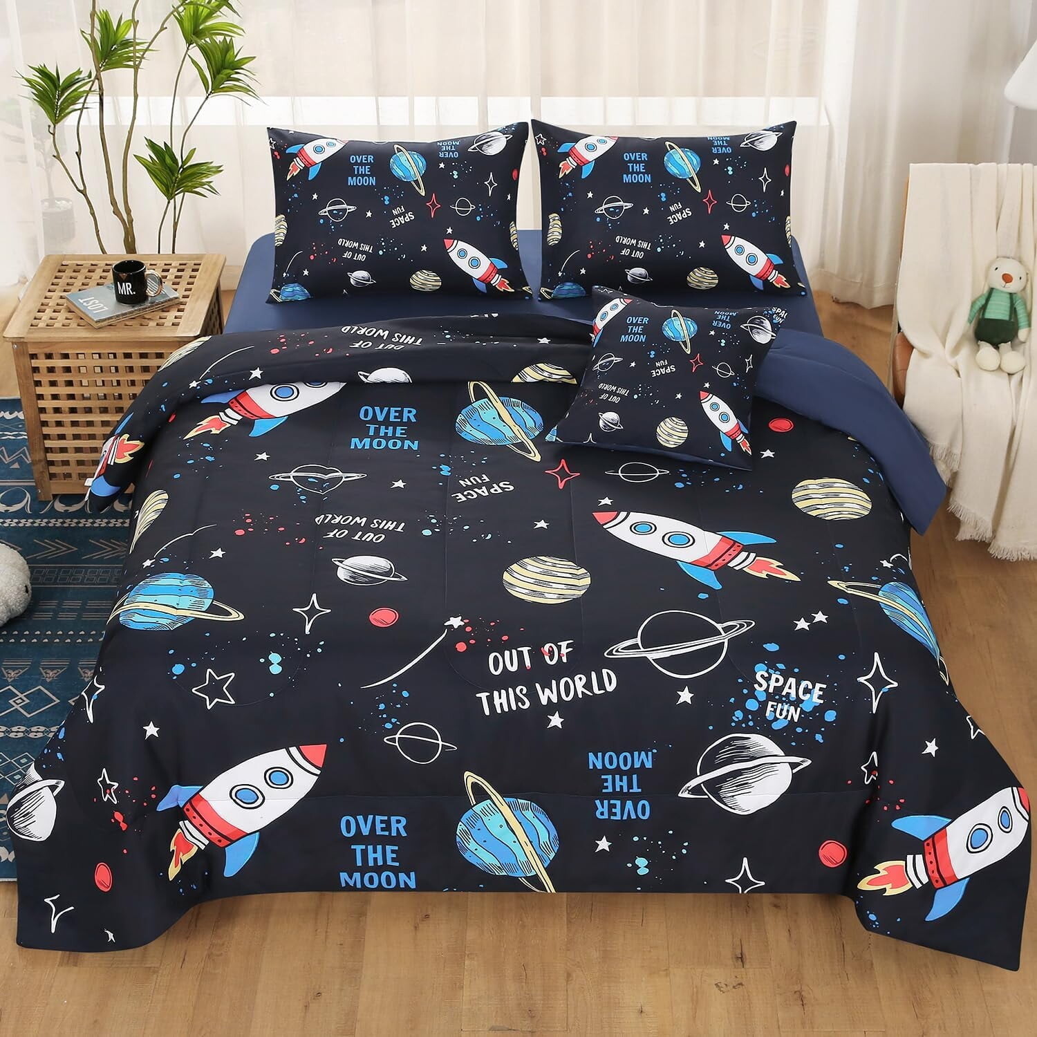 

Комплект постельного белья для детей JQinHome Twin Space, черный