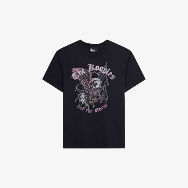 

Футболка из хлопкового джерси с фирменным принтом и короткими рукавами The Kooples, черный
