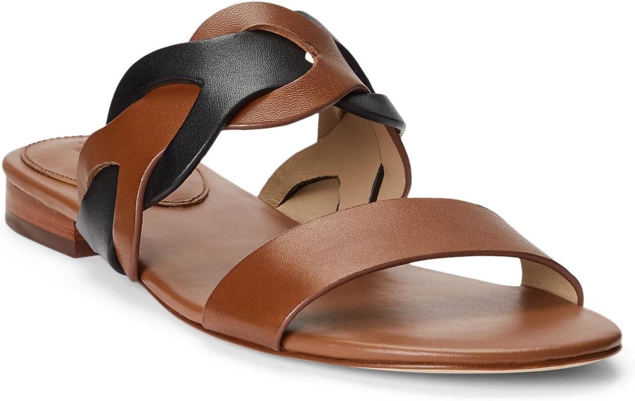 

Сандалии на плоской подошве Edyth Leather Sandal LAUREN Ralph Lauren, цвет Deep Saddle Tan/Black
