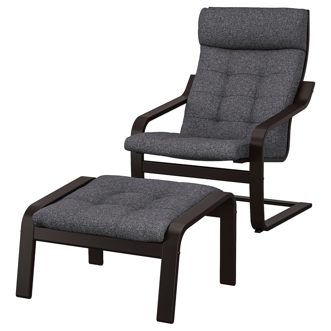 ПОЭНГ Кресло и подставка для ног, черно-коричневый/Гуннаред темно-серый POÄNG IKEA