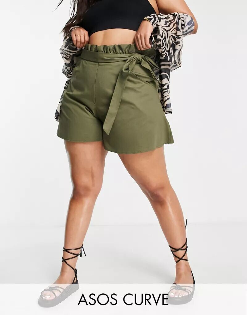 

Универсальные шорты цвета хаки с поясом ASOS Curve