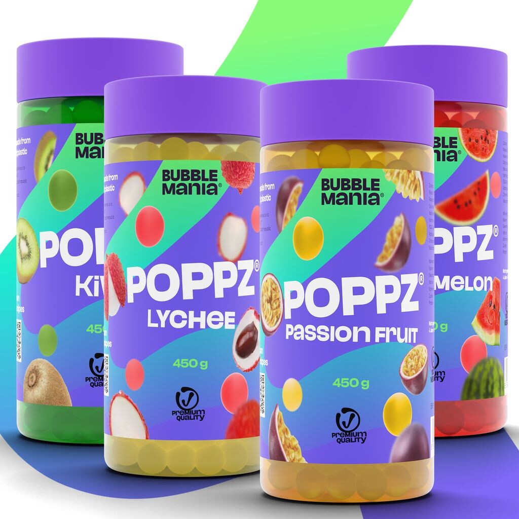 

POPPZ Фруктовый жемчуг Popping Boba для смеси пузырькового чая | Арбуз, личи, киви, маракуйя — набор из 4 фруктовых видов жемчуга тапиоки от Bubble BubbleMania