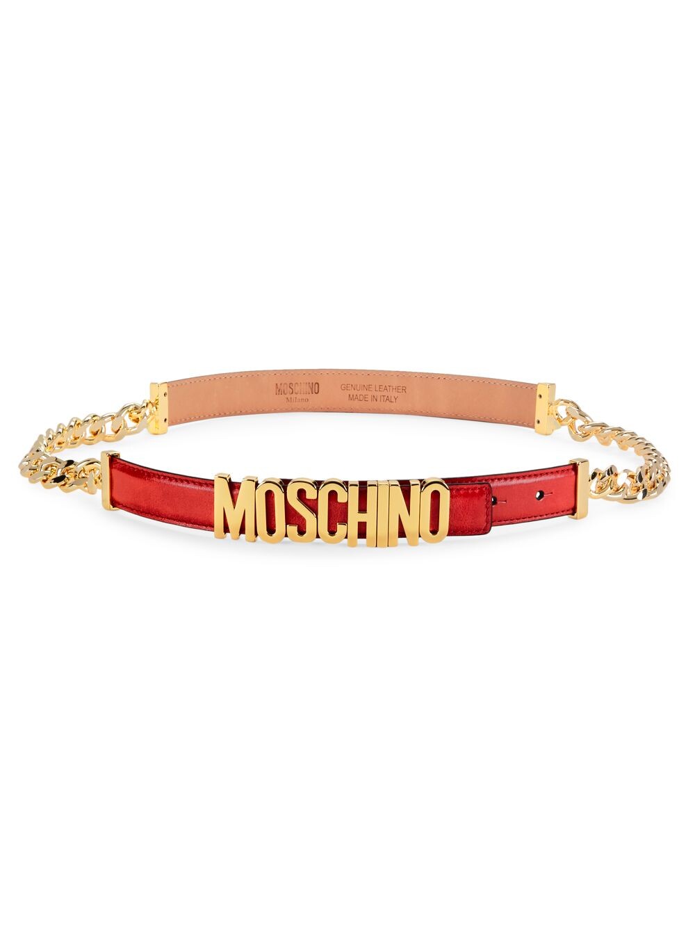 

Кожаный ремень с цепочкой и пряжкой с логотипом Moschino, красный