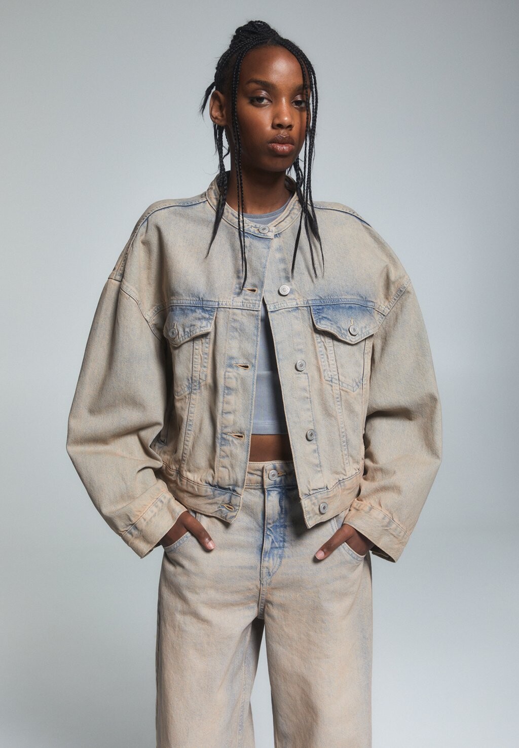 

Джинсовая куртка PULL&BEAR, розовый