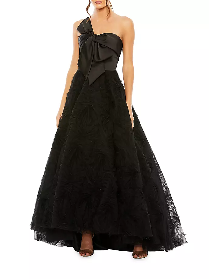 

Платье из тюля с текстурой и бантом Mac Duggal, черный