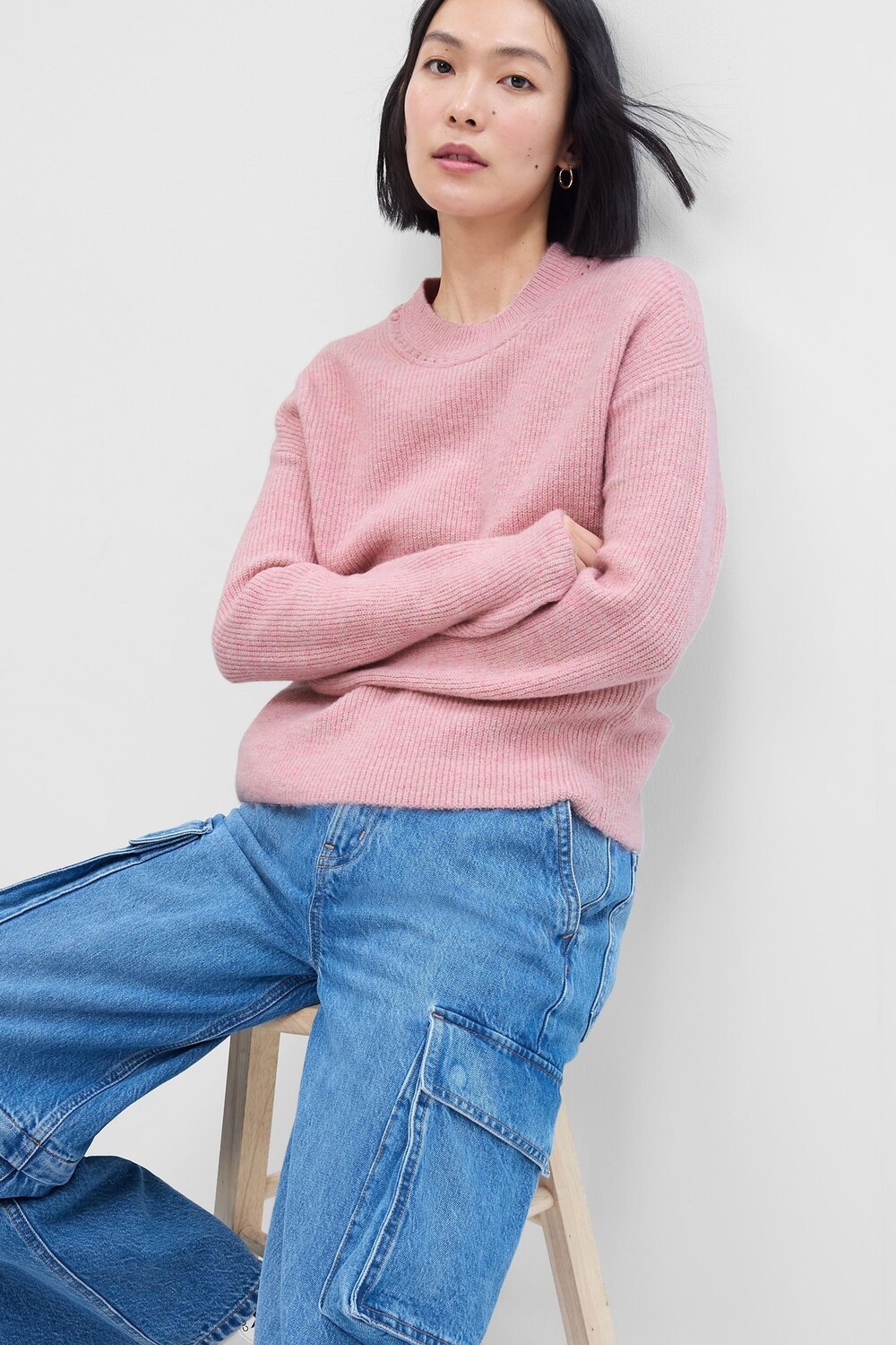 

Свитер в рубчик Forever Cosy с длинными рукавами и круглым вырезом Gap, розовый