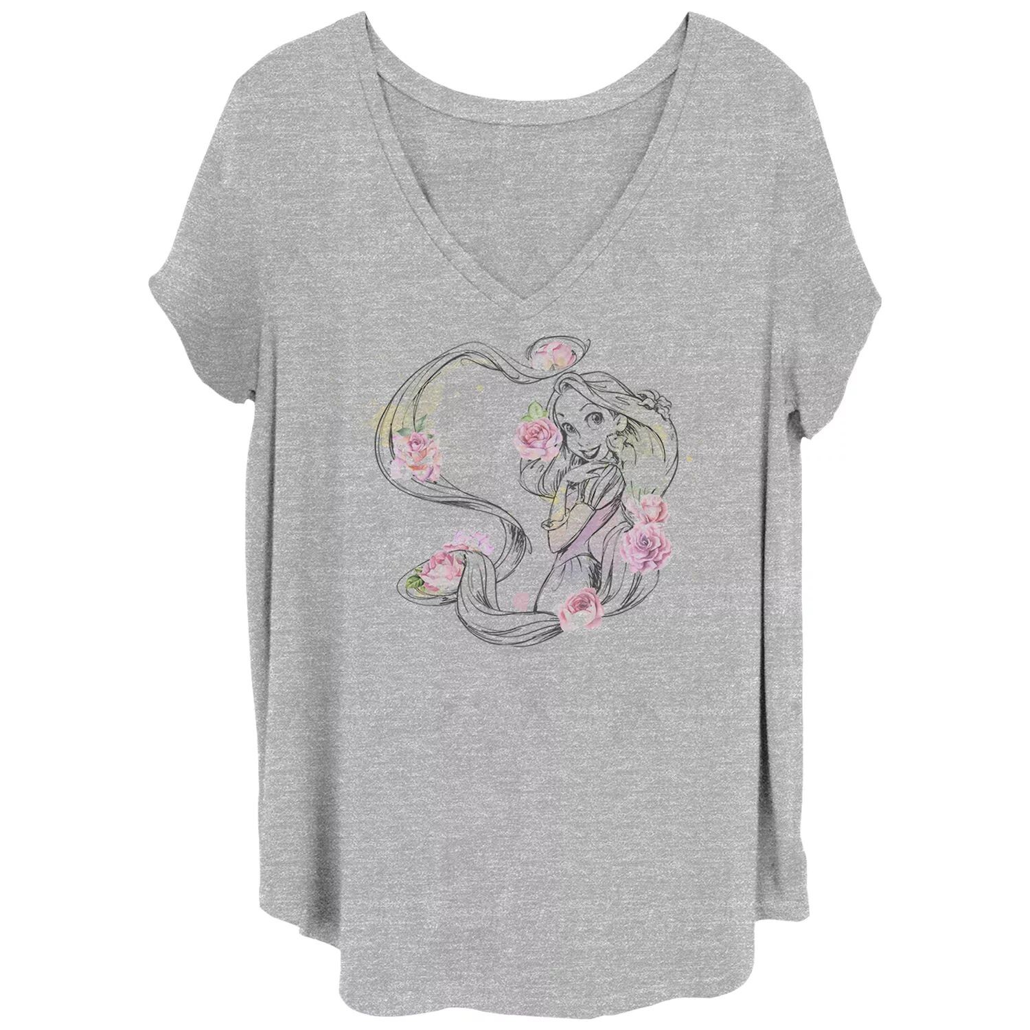 

Футболка Disney's Tangled Rapunzel Juniors Plus с цветочным принтом и V-образным вырезом с рисунком Disney