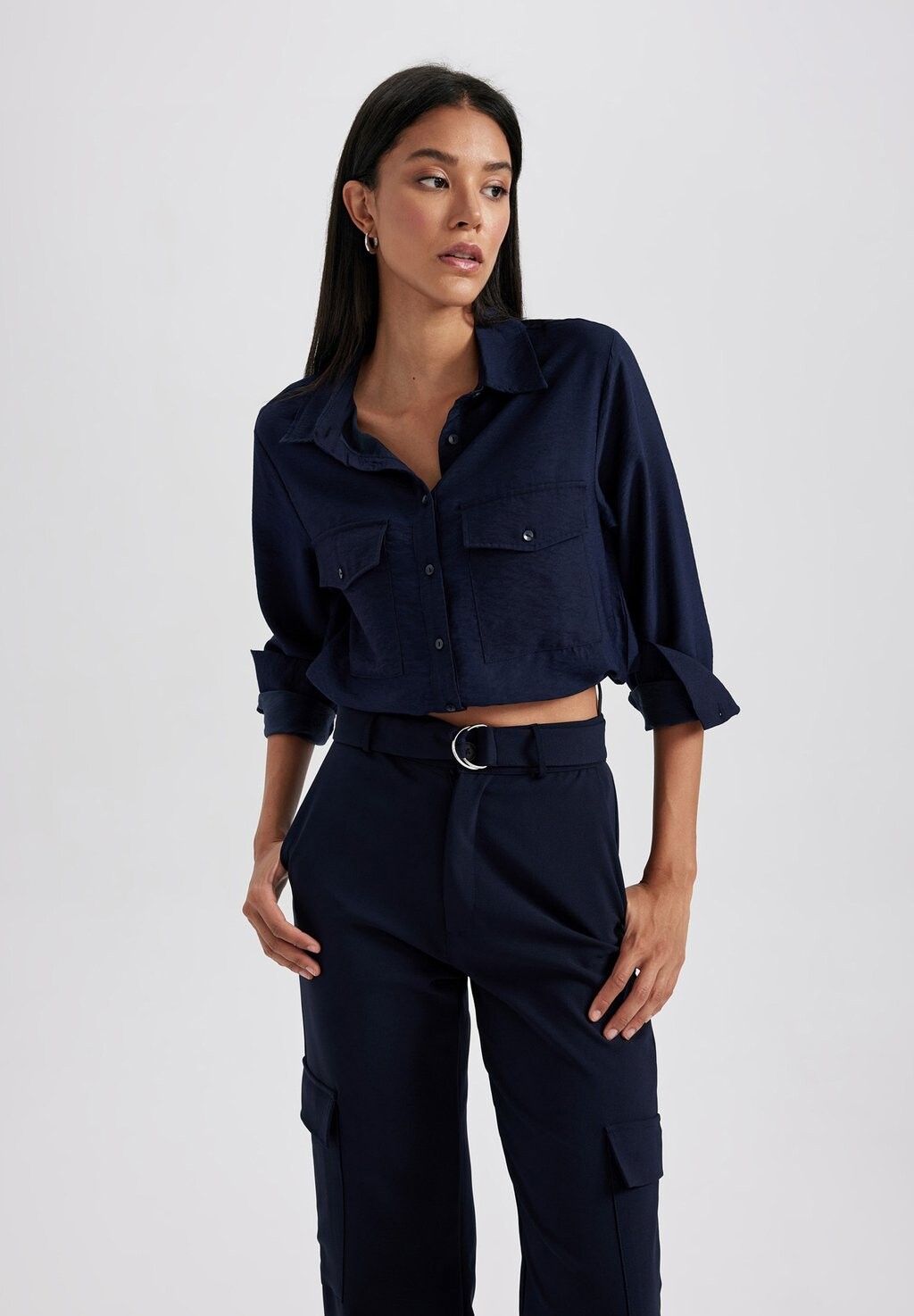 Рубашка Cropped Fit DeFacto, цвет navy рубашка cropped fit defacto цвет navy