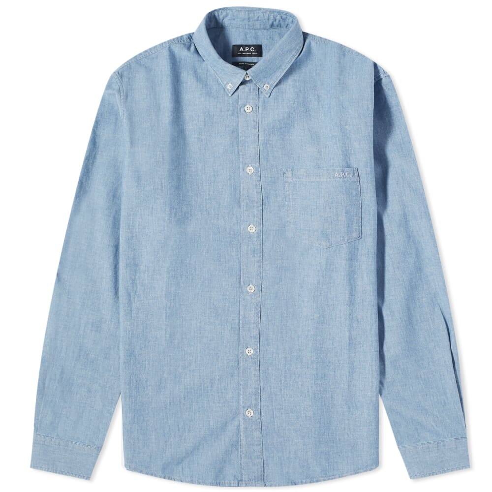 

A.P.C. Рубашка на пуговицах из шамбре с логотипом Eduoard, синий