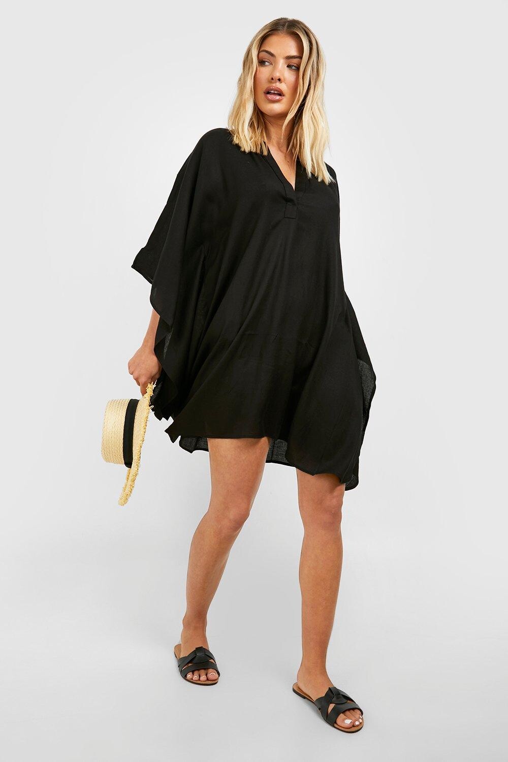 

Пляжный кафтан Essentials Linen Look boohoo, черный