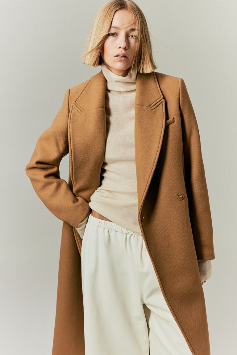

Пальто из смесовой шерсти с завязанным поясом H&M