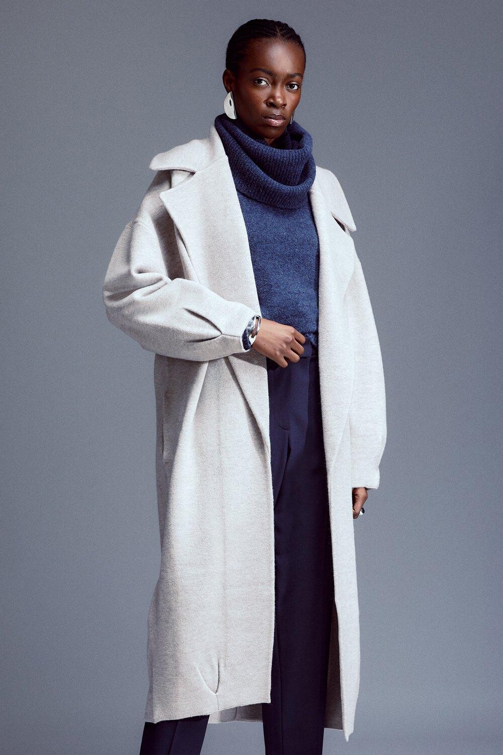 

Компактное трикотажное пальто оверсайз из смесовой шерсти Karen Millen, серый