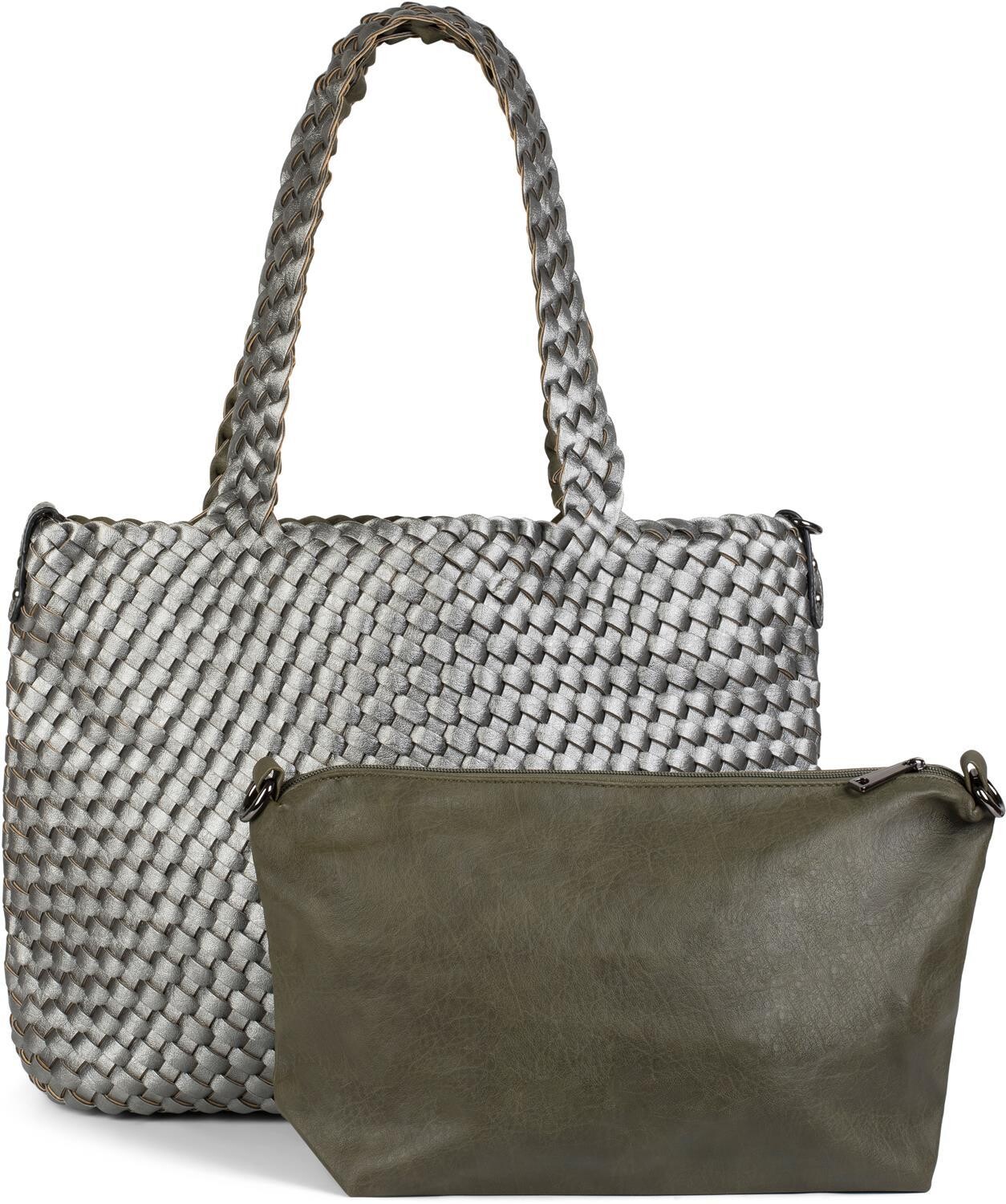 

Сумка шоппер styleBREAKER Große XXL Wendetasche geflochten, цвет Silber/Oliv