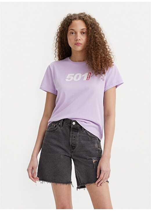 

Фиолетовая женская футболка с круглым вырезом и принтом Levis, Фиолетовый