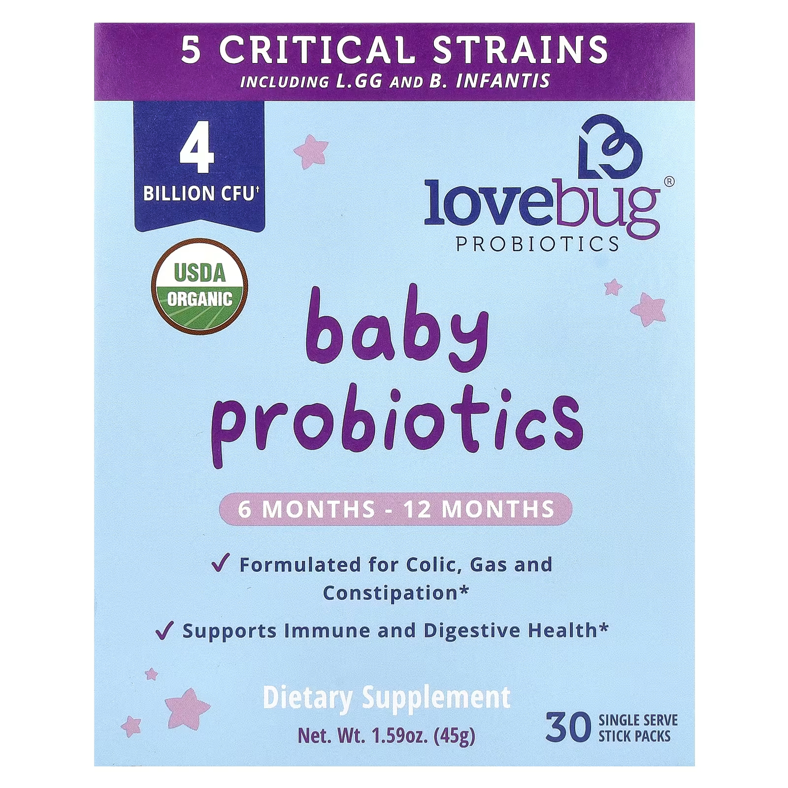Пробиотики LoveBug Probiotics для детей 6–12 месяцев, 30 штук