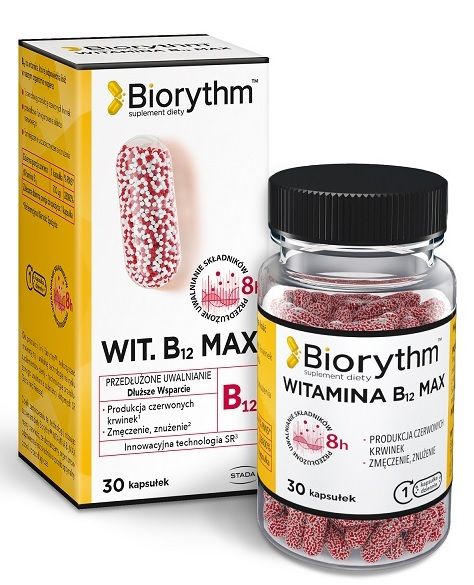 Витамин В12 в капсулах Biorythm Witamina B12 Max, 30 шт витамин в12 в капсулах biorythm witamina b12 max 30 шт