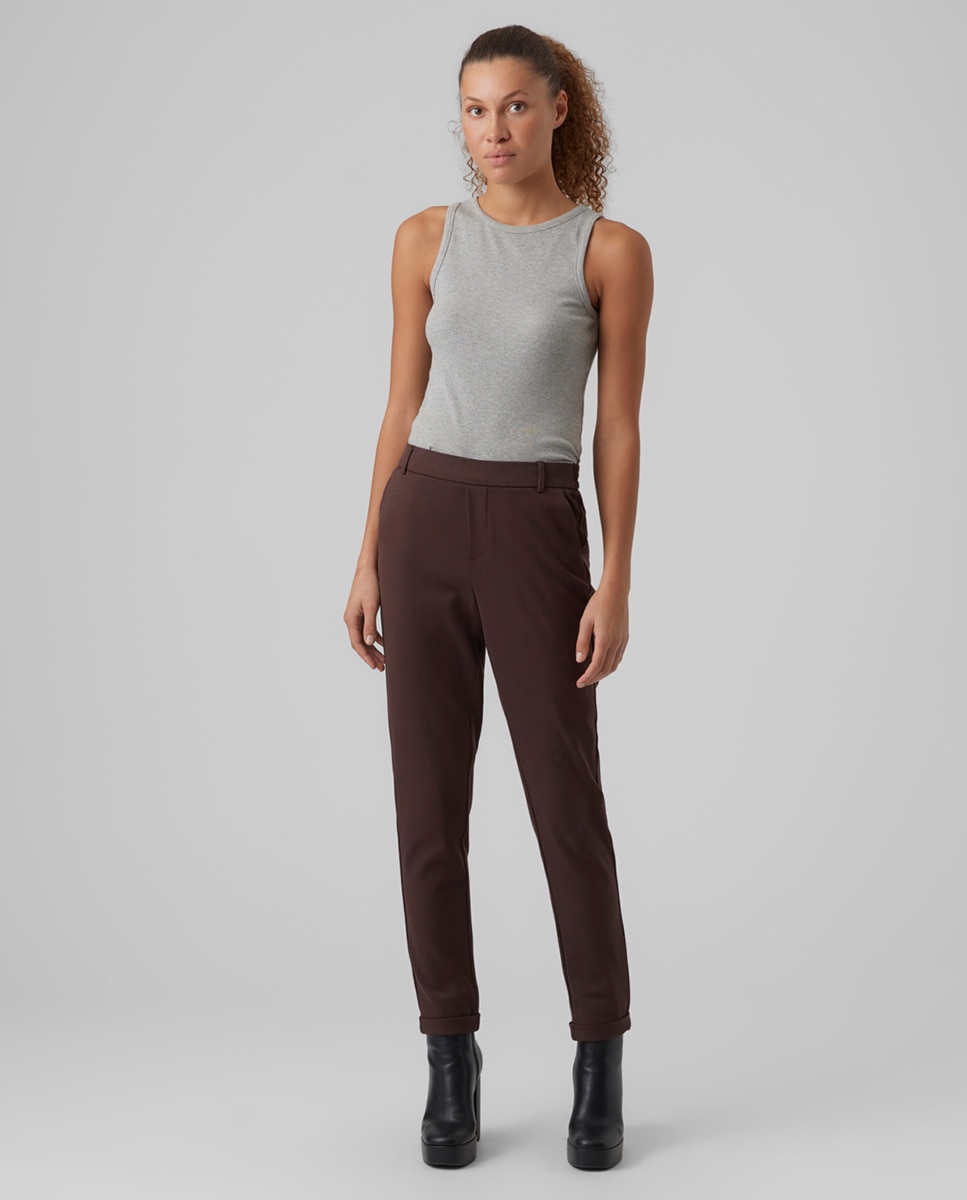 Однотонные женские брюки с нормальной талией Vero Moda, коричневый
