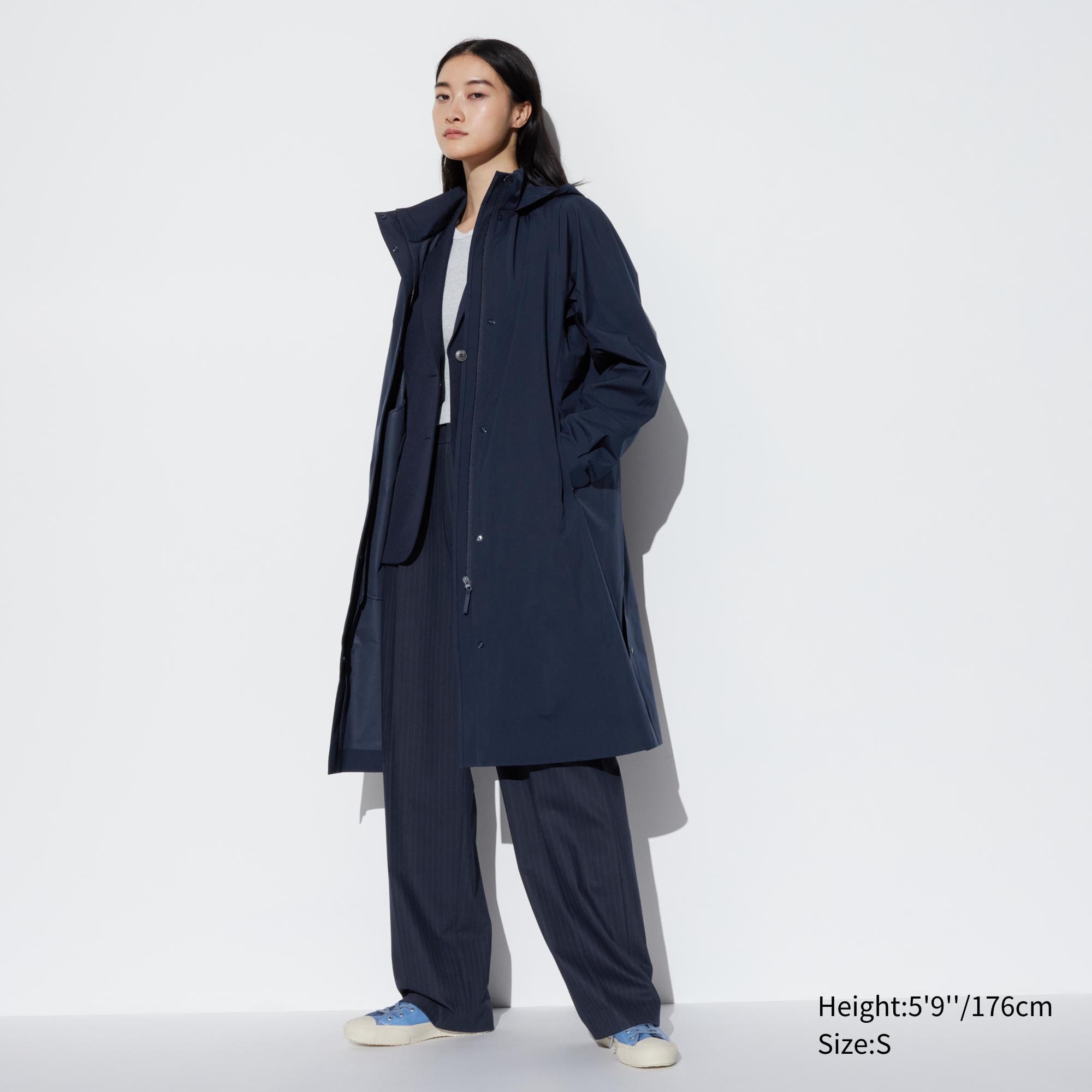 Пальто с капюшоном blocktech UNIQLO, темно-синий фото