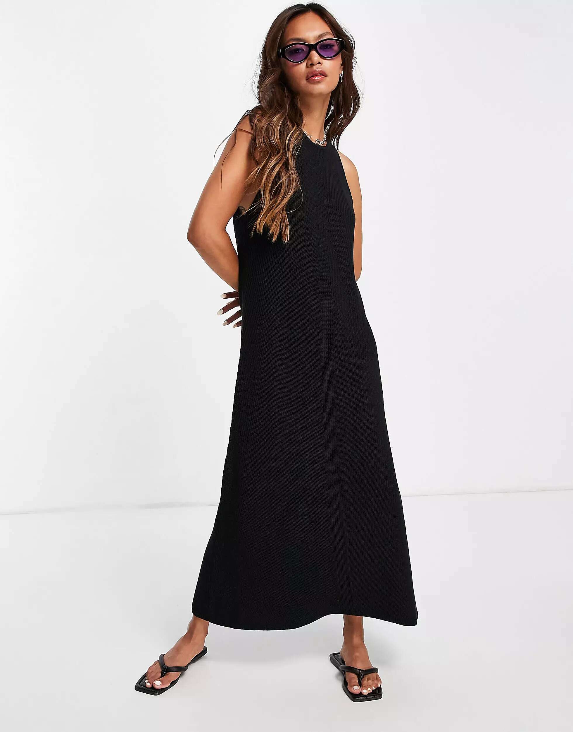 Черное трикотажное платье макси с высоким воротником-борцовкой Selected Femme цена и фото