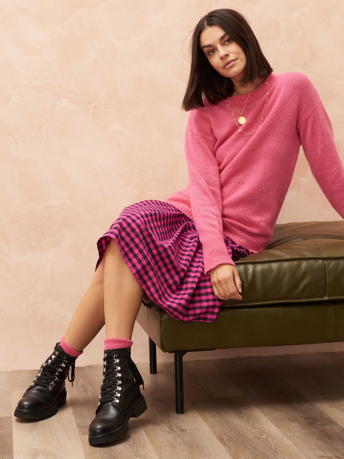 

Плиссированная юбка Brora Gingham, фуксия/углерод