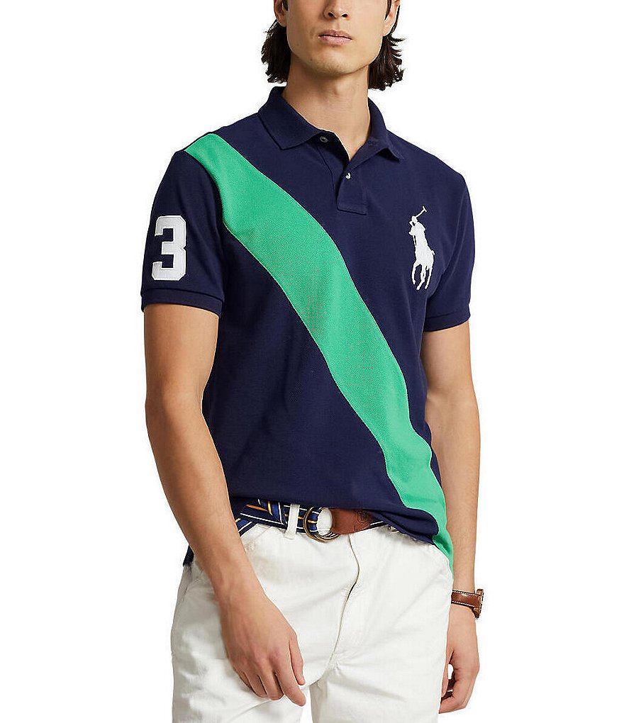 Рубашка поло с короткими рукавами и диагональной полоской Polo Ralph Lauren Big & Tall Big Pony, синий