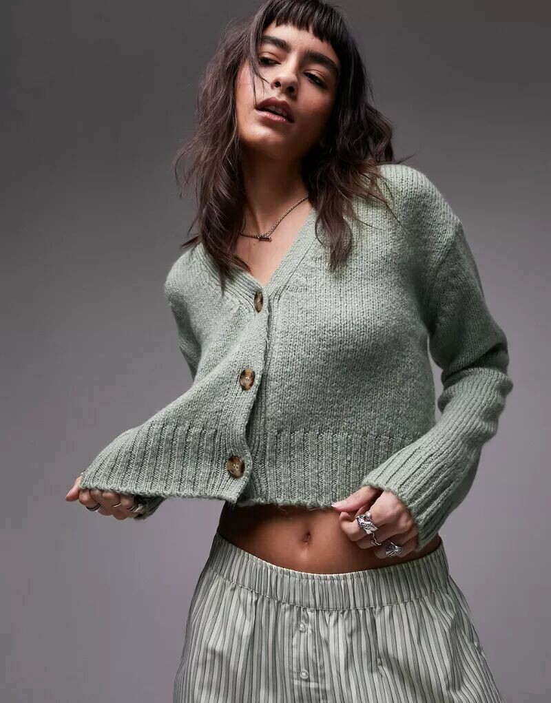 

Зеленый кардиган с V-образным вырезом Topshop