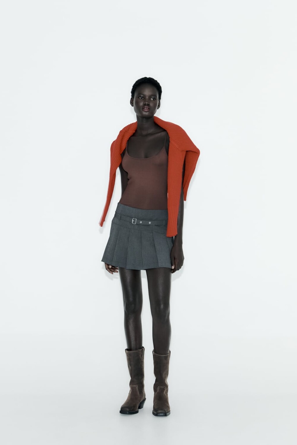 

Топ из полиамида на тонких бретелях ZARA, коричневый
