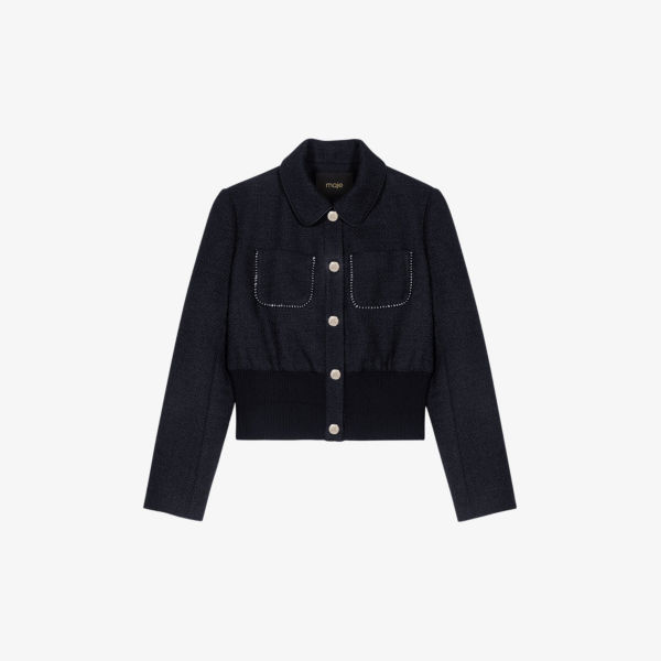 цена Твидовый пиджак с накладными карманами и отделкой цепочкой Maje, цвет noir / gris