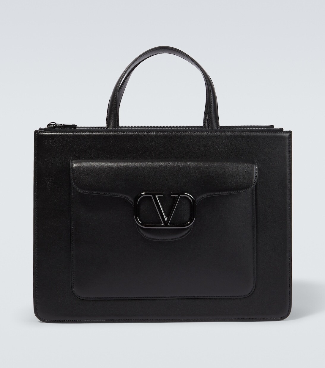 

Кожаный портфель с логотипом Valentino Garavani, черный